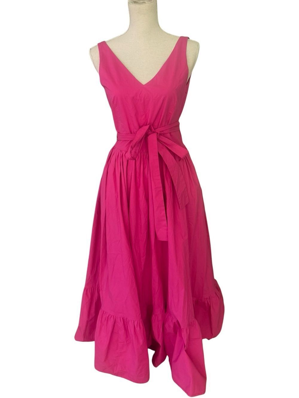 Laboratorio Pink Fuschia open back double Vneck Cotton Maxi Dress 42 XL